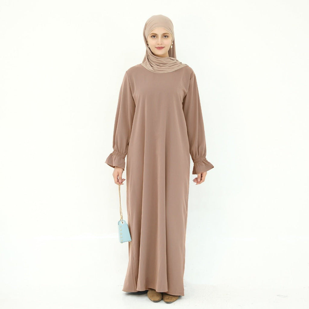 Solid Color Modest Robe Dress Two-Piece Set – Muslim Abaya with Puff Sleeves(MA275)