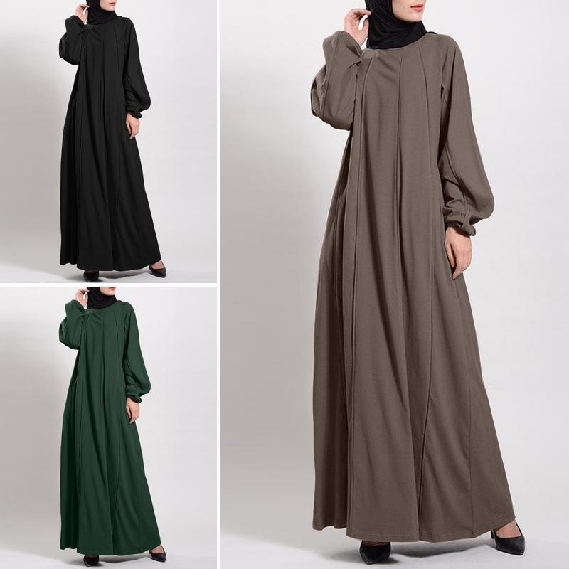 Solid Color Puff Sleeves Maxi Dress Loose Robe – Modest Elegant Bubble Sleeve Abaya(MA271)