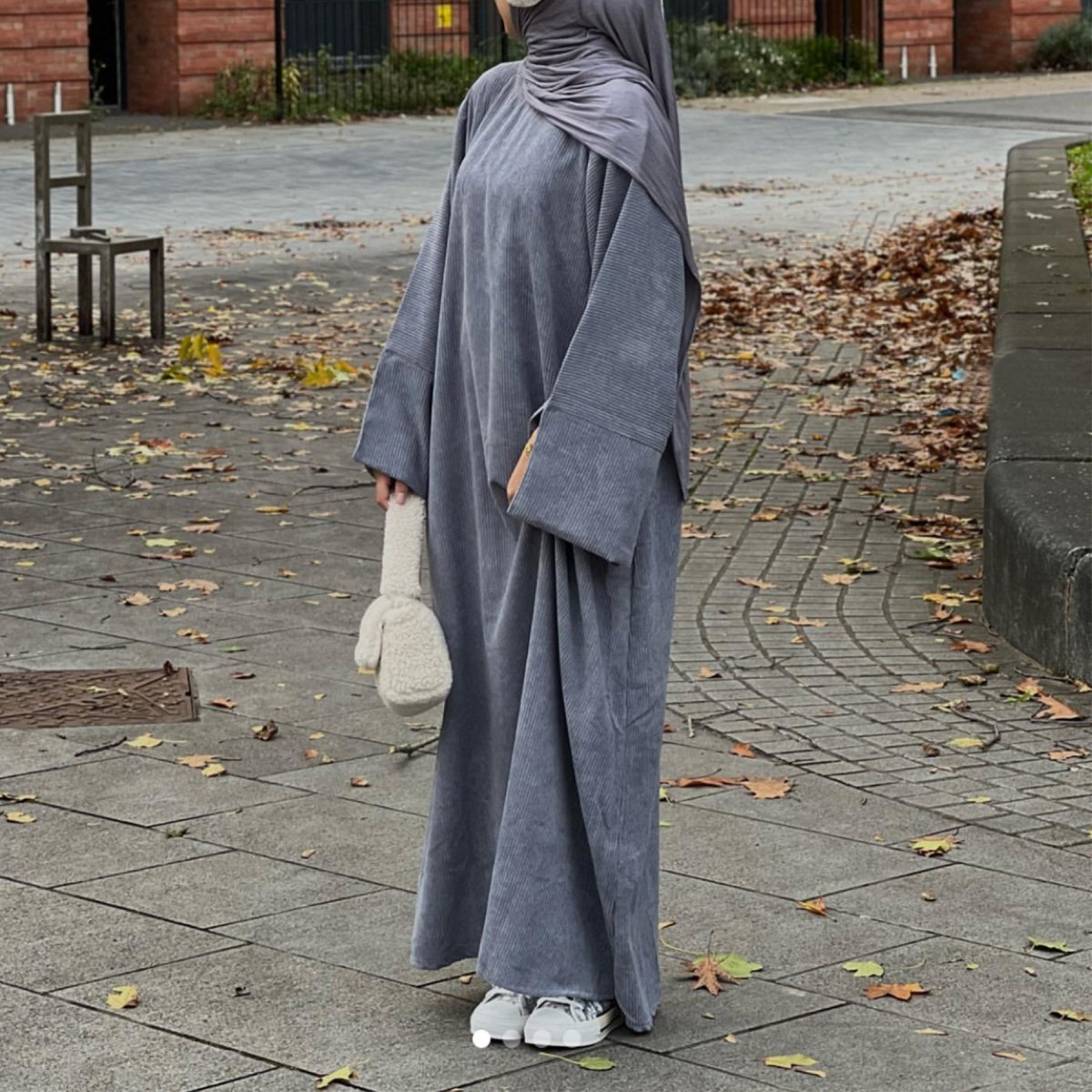 Solid Color Simple Corduroy Abaya | Warm Modest Corduroy Abaya for Autumn or Winter (MA129)