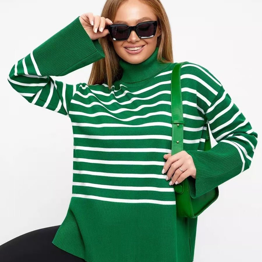Striped Turtleneck Sweater | Oversized Colorblock Pullover(MS252)