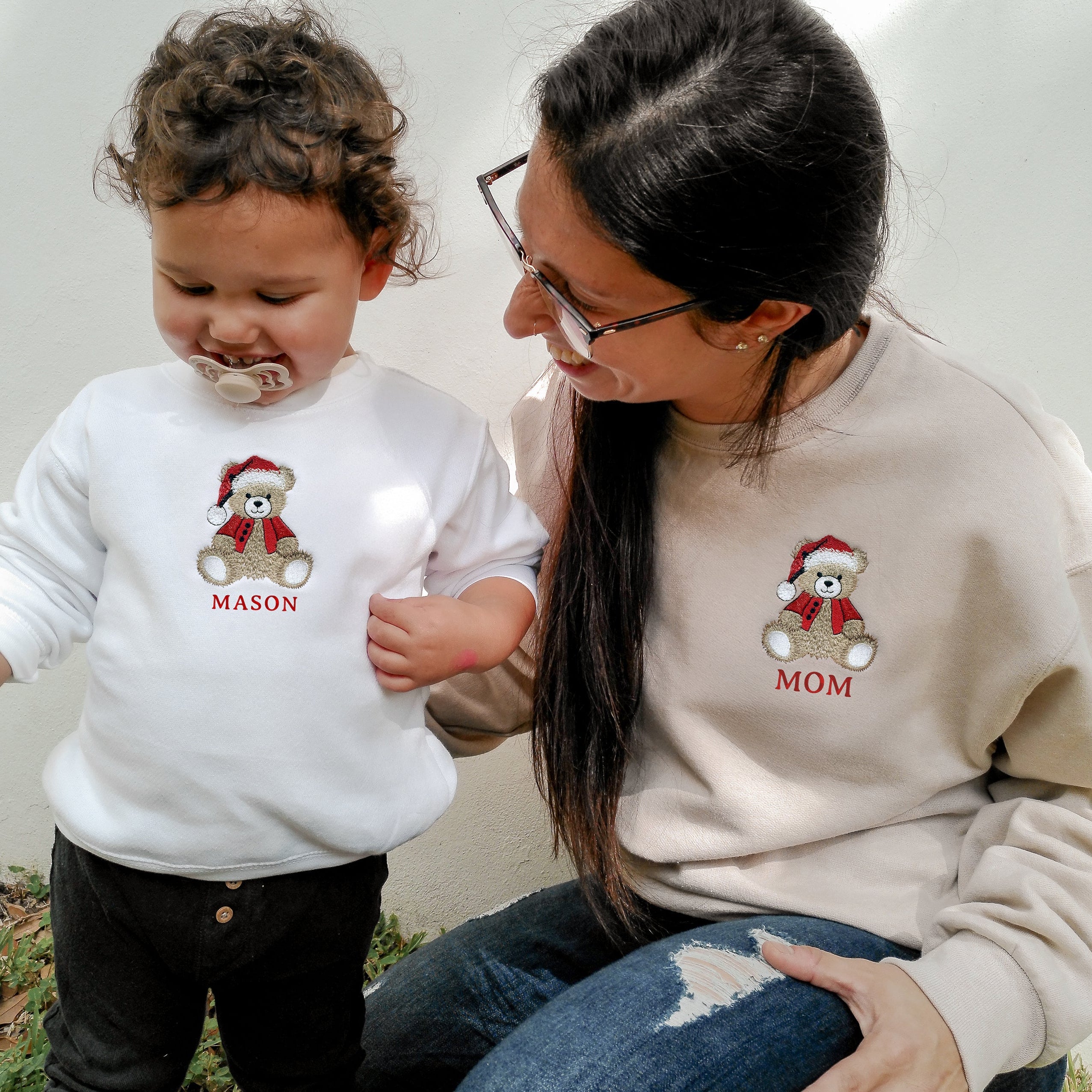 Personalized Teddy Bear Embroidered Matching Holiday Sweatshirts