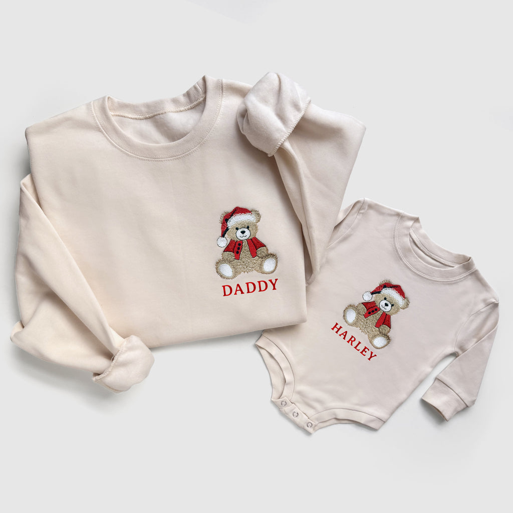 Personalized Teddy Bear Embroidered Matching Holiday Sweatshirts