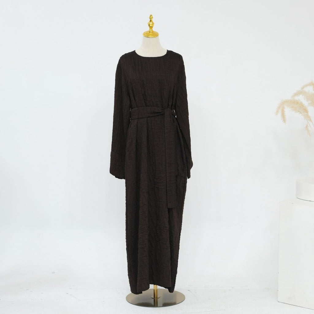 Textured Jacquard Abaya with Batwing Cardigan & Belt(MOA281)