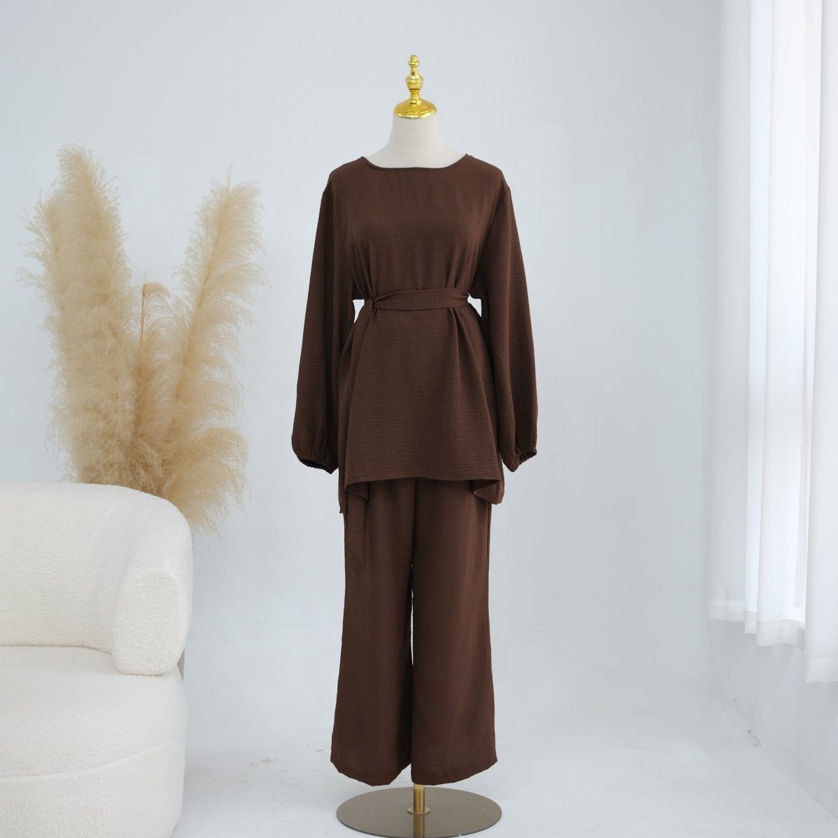 Textured Longline Top & Wide-Leg Trouser Set(MS455)