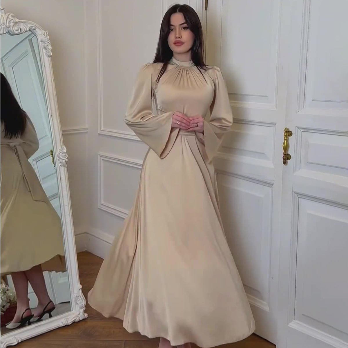 Timeless Waist-Defining Satin Princess Evening Gown Abaya(MA205)