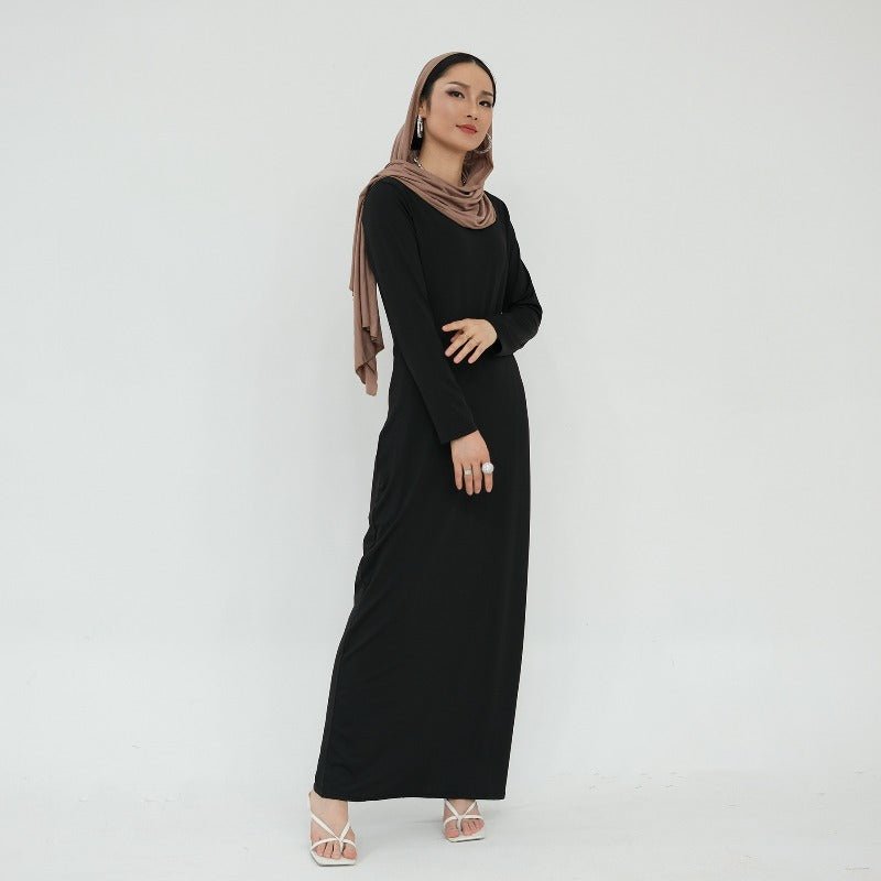 Ultra Long Milk Silk Soft Layering Essential Base Dress | Round Neck Pullover Maxi Underdress(MA319)
