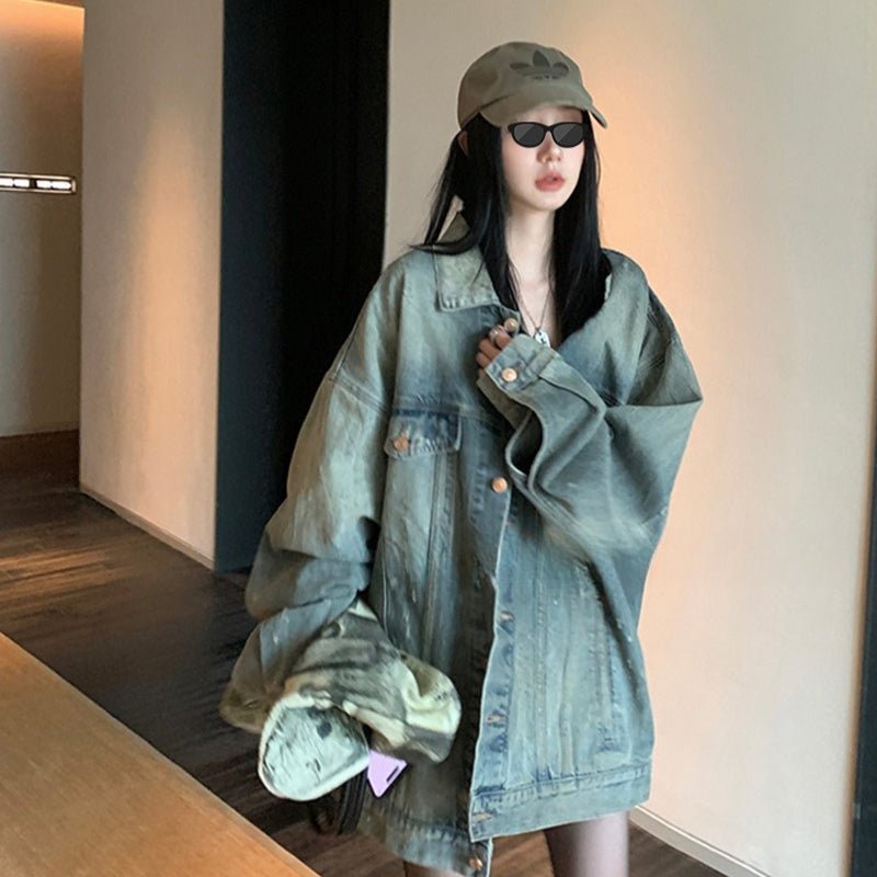 Vintage Oversized Denim Jacket | Loose Fit Casual Jean Jacket(MS150)