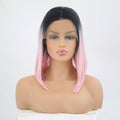 VIP Extensions Off Black to Light Pink Straight Bob Synthetic Lace Front Wig, Style 25