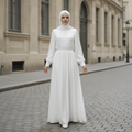 White Chiffon Princess Dress Abaya with Lantern Sleeves | Elegant Spring Fairy Swing French Court-Style Abaya (MA180)