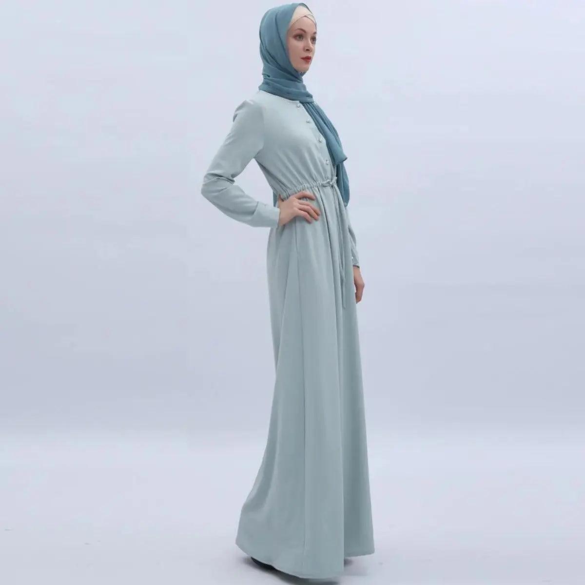 Women's Mint Green Abaya with Pearl Buttons & Pockets - Mariam's Collection